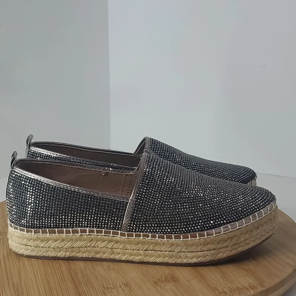 Steve Madden Chopur Embellished Espadrilles Silver Glitter Flats Size 6.5 B